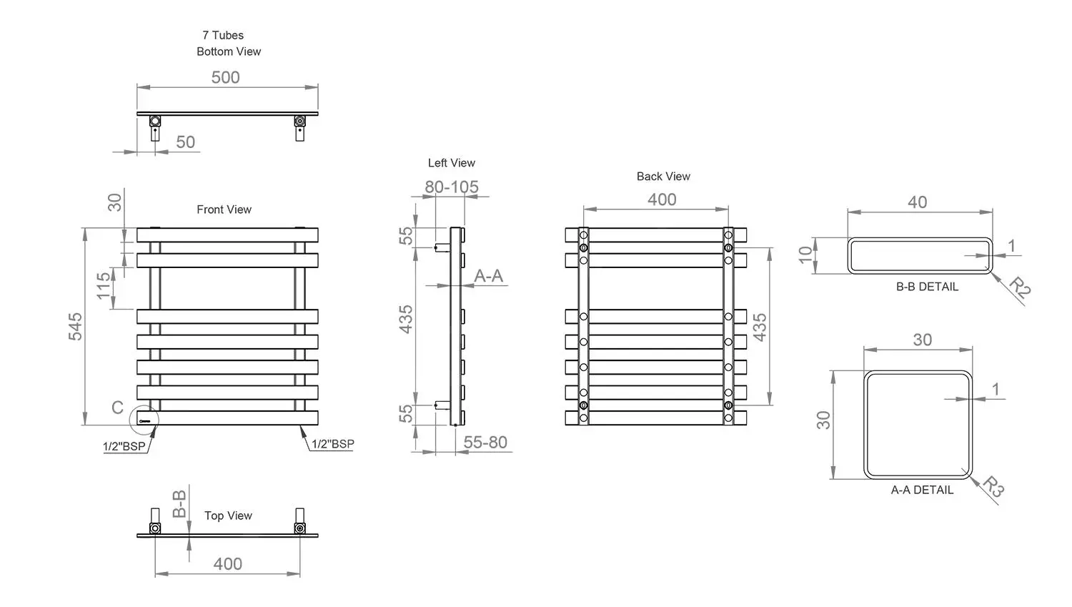 Sapho Truva - Scaldasalviette 500x545 Mm, 175 W, Acciaio Inox Spazzolato NR310 4 Sapho Truva - Scaldasalviette 500x545 Mm, 175 W, Acciaio Inox Spazzolato NR310 - immagine 2