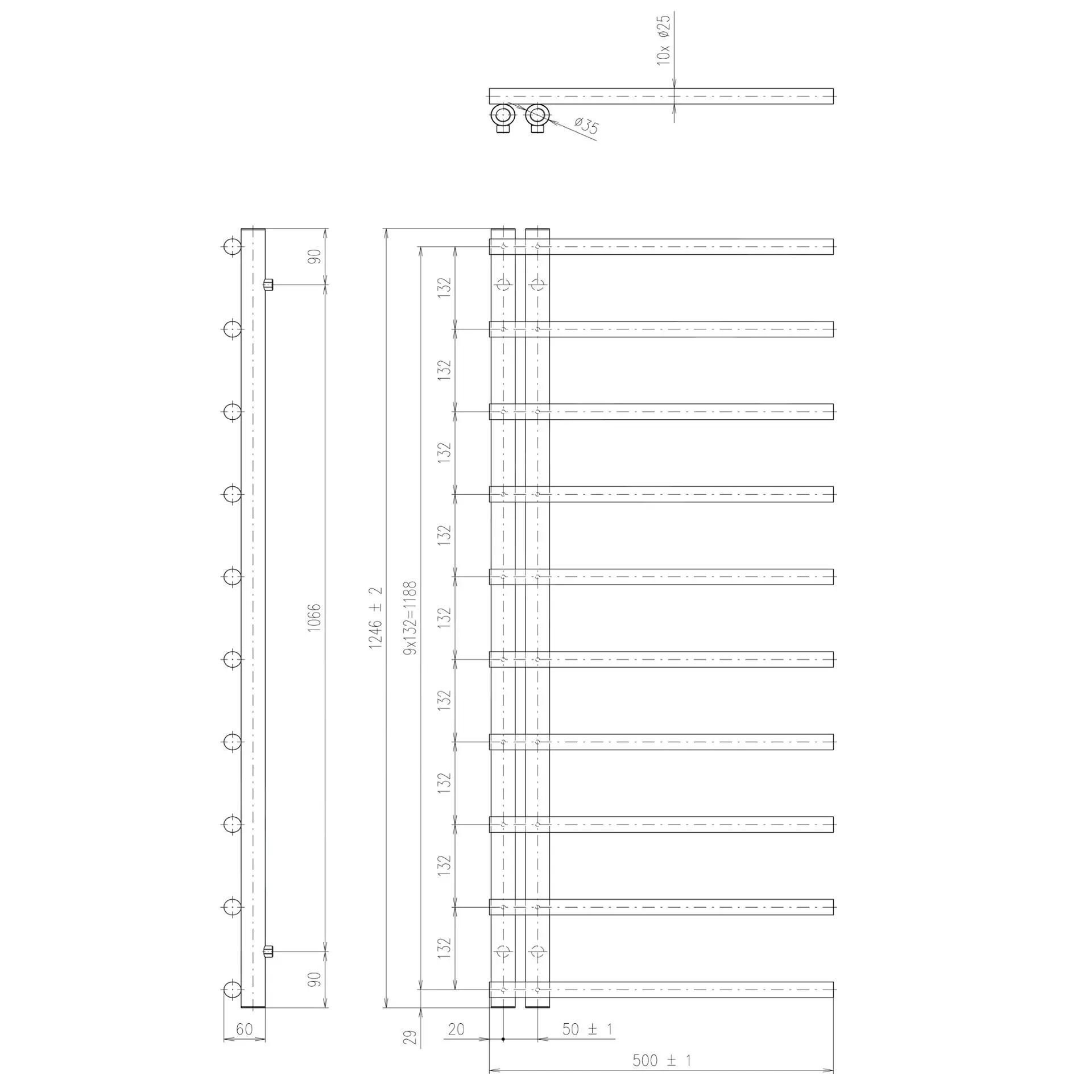Sapho Scaldasalviette - Scaldasalviette 125x50 Cm, Nero Opaco IR546B 4 Sapho Scaldasalviette - Scaldasalviette 125x50 Cm, Nero Opaco IR546B - immagine 2