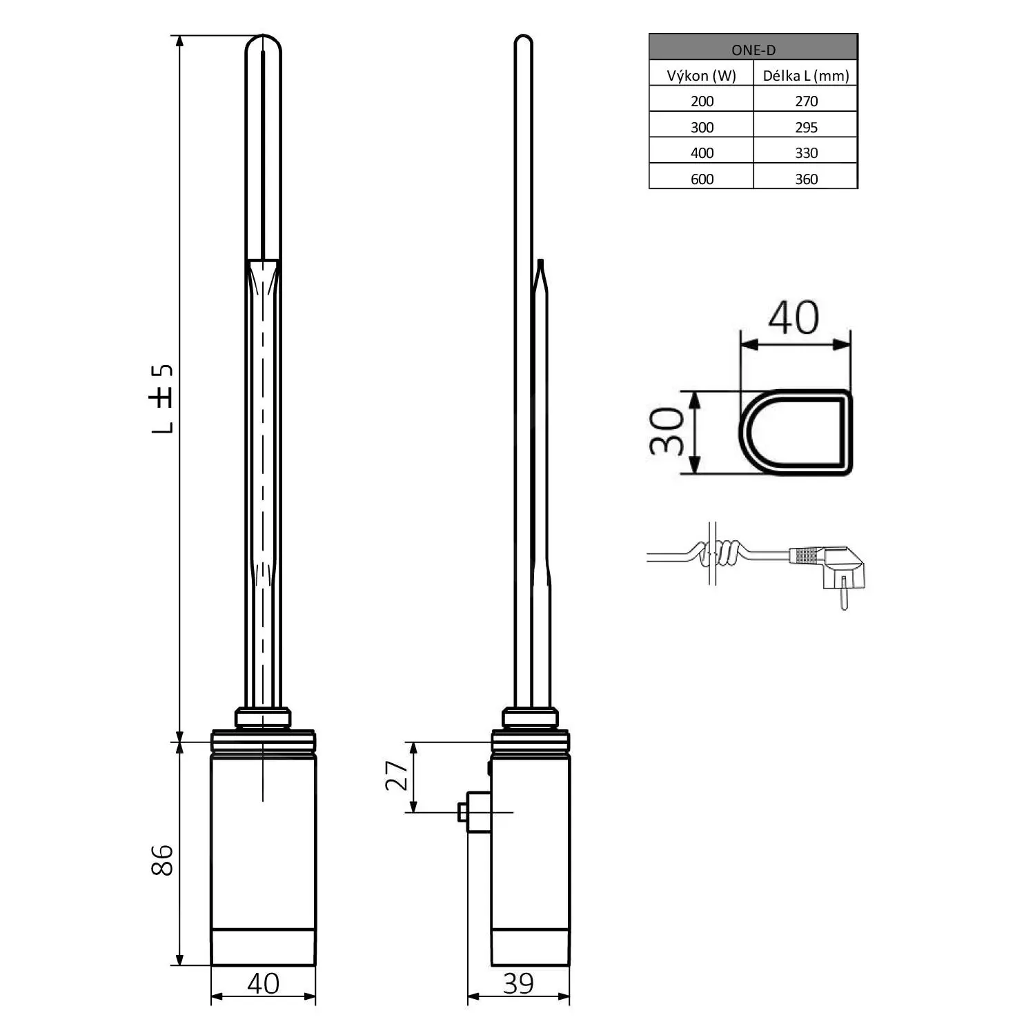 Sapho One D - Resistenza Elettrica Con Termostato Per Scaldasalviette, 300 W, Destra, Cromo ONE-D-C-300 4 Sapho One D - Resistenza Elettrica Con Termostato Per Scaldasalviette, 300 W, Destra, Cromo ONE-D-C-300 - immagine 2