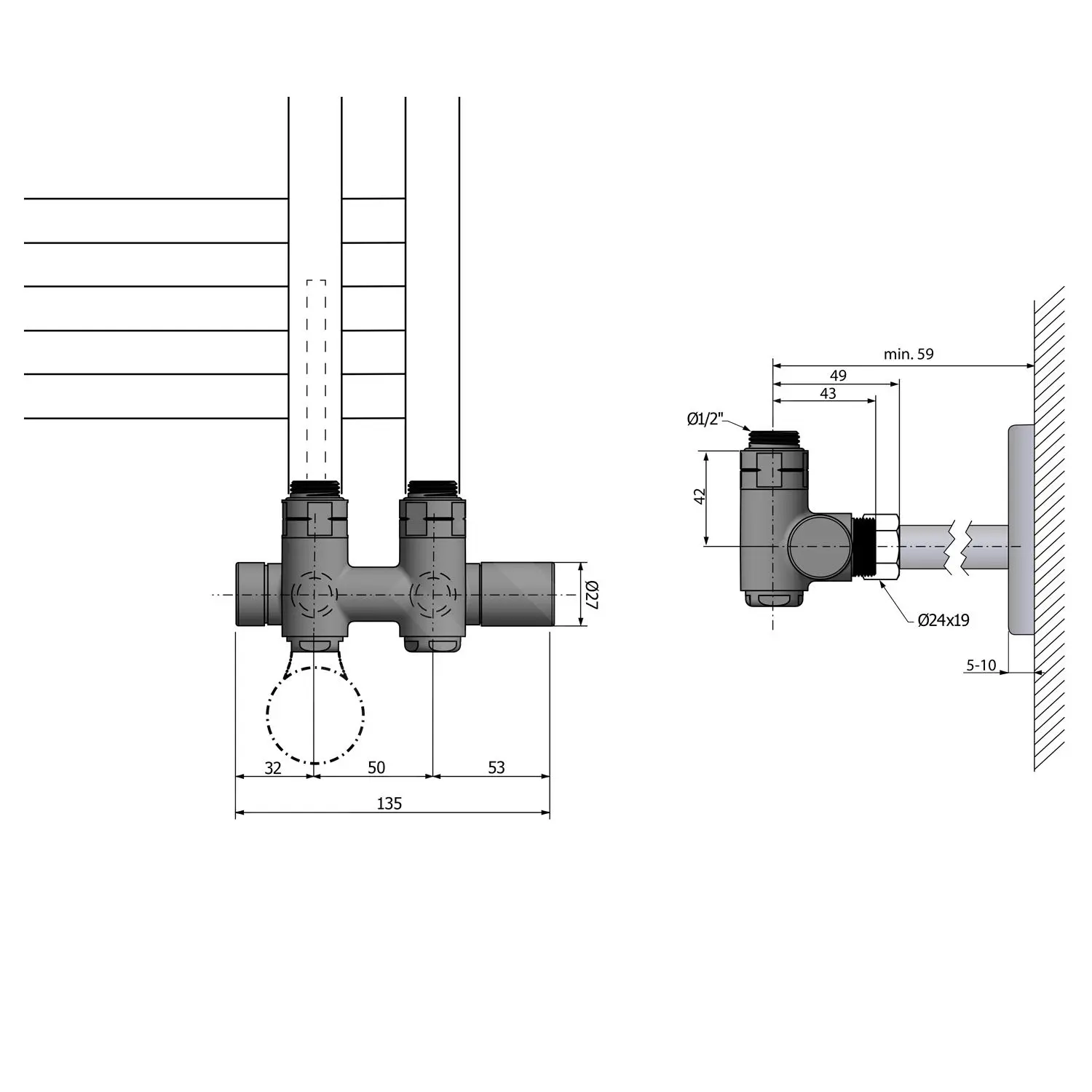 Sapho Twin Combi - Set Di Valvole Di Connessione Per Attacco Centrale, Dx, Interasse 50 Mm, Nero Opaco CP461BS 4 Sapho Twin Combi - Set Di Valvole Di Connessione Per Attacco Centrale, Dx, Interasse 50 Mm, Nero Opaco CP461BS - immagine 2