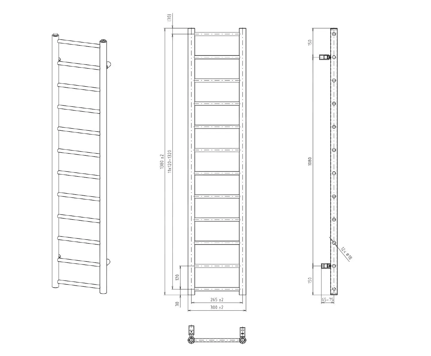 Sapho Dina - Scaldasalviette 300x1380 Mm, Antracite Metallizzata IR373 4 Sapho Dina - Scaldasalviette 300x1380 Mm, Antracite Metallizzata IR373 - immagine 2