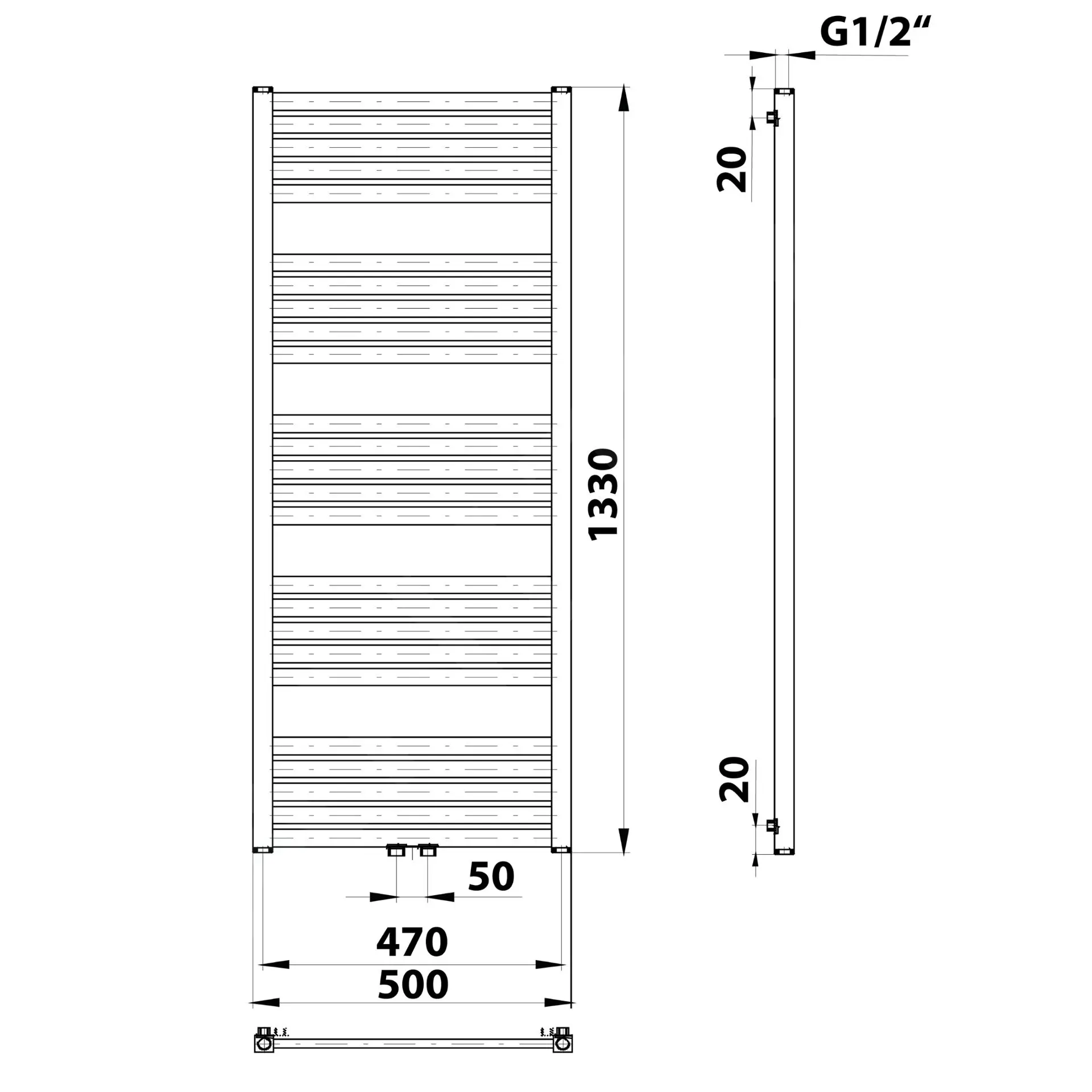 Bruckner Grunt - Scaldasalviette 133x50 Cm, Allacciamento Centrale, Nero Opaco 600.122.6 4 Bruckner Grunt - Scaldasalviette 133x50 Cm, Allacciamento Centrale, Nero Opaco 600.122.6 - immagine 2