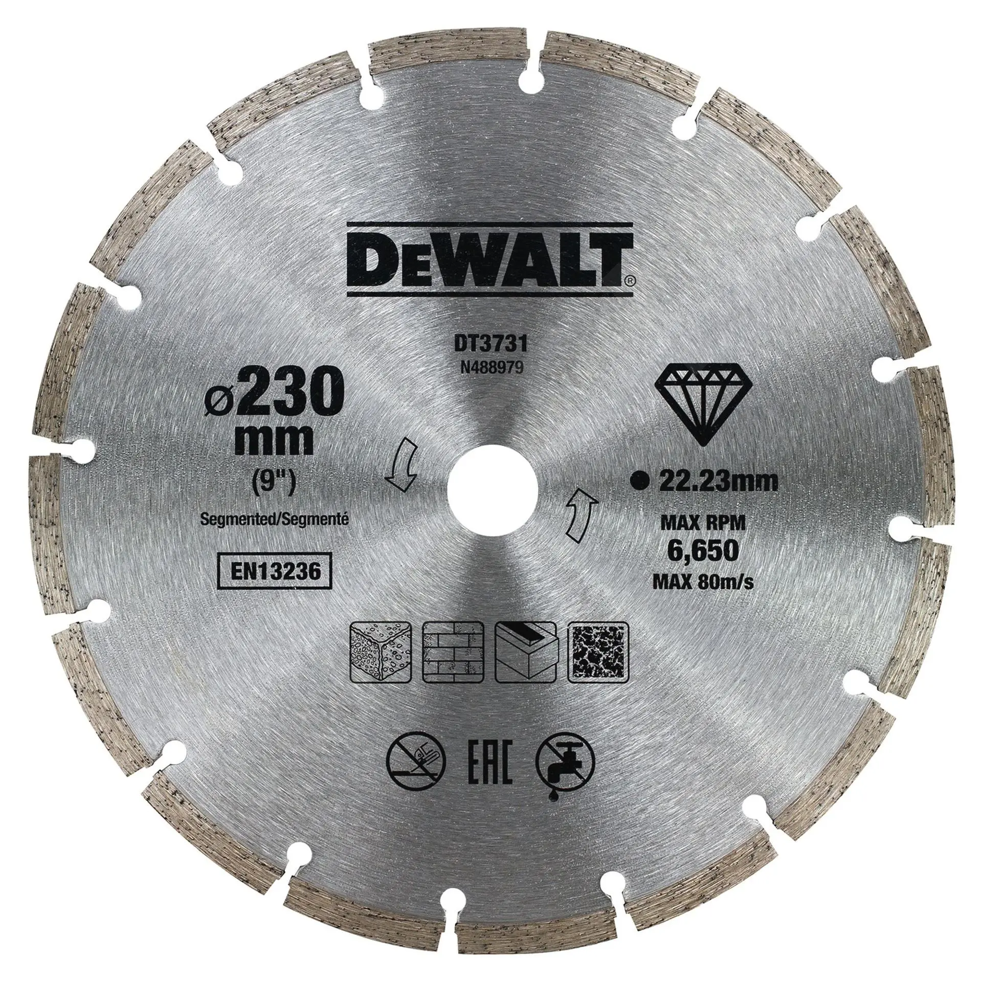 DeWALT Accessori - Disco Diamantato Per Il Taglio A Secco Di Cemento E Mattoni - 230 X 22,2 Mm DT3731 3 DeWALT Accessori - Disco Diamantato Per Il Taglio A Secco Di Cemento E Mattoni - 230 X 22,2 Mm DT3731